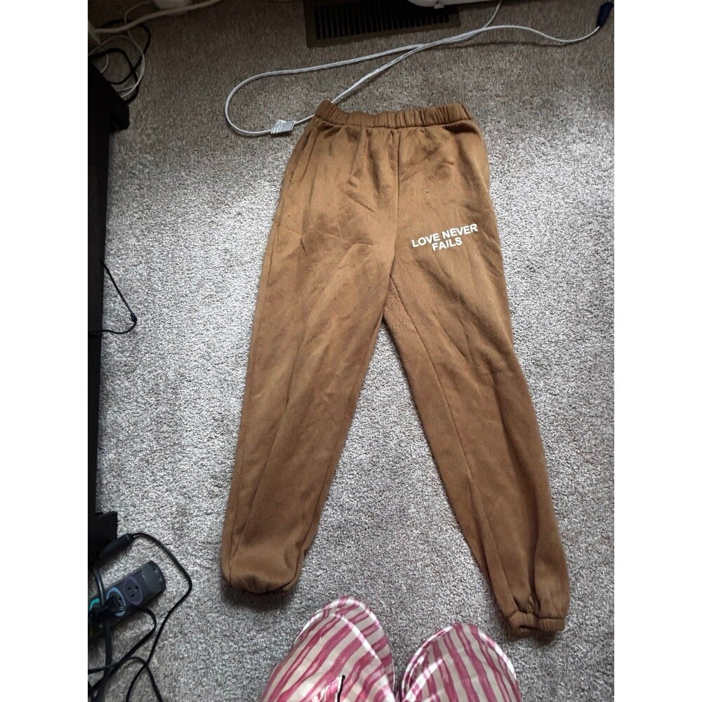 Khaki “Love Never Fails” Crop Hoodie and Sweatpants Set L - Picture 4 of 8
